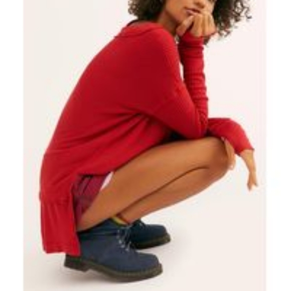 Free People We The Free North Shore Thermal Boat Neck Tee Phoenix Red Siz XS NWT - Picture 8 of 13